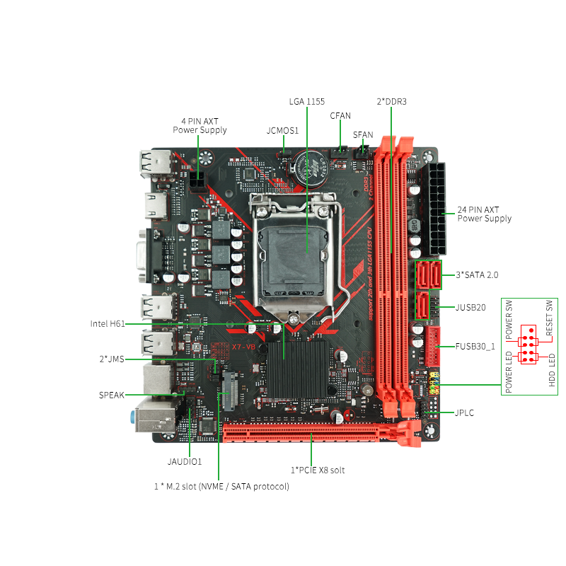 X7 VB H61 LGA 1155 DDR3 Desktop Motherboard - Image 3